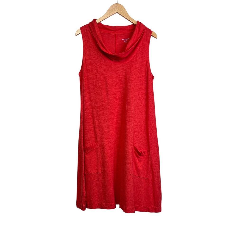 Eileen Fisher Cowl Neck Swing Dress Hemp Organic Cotton Blend Womens Petite Lge.
